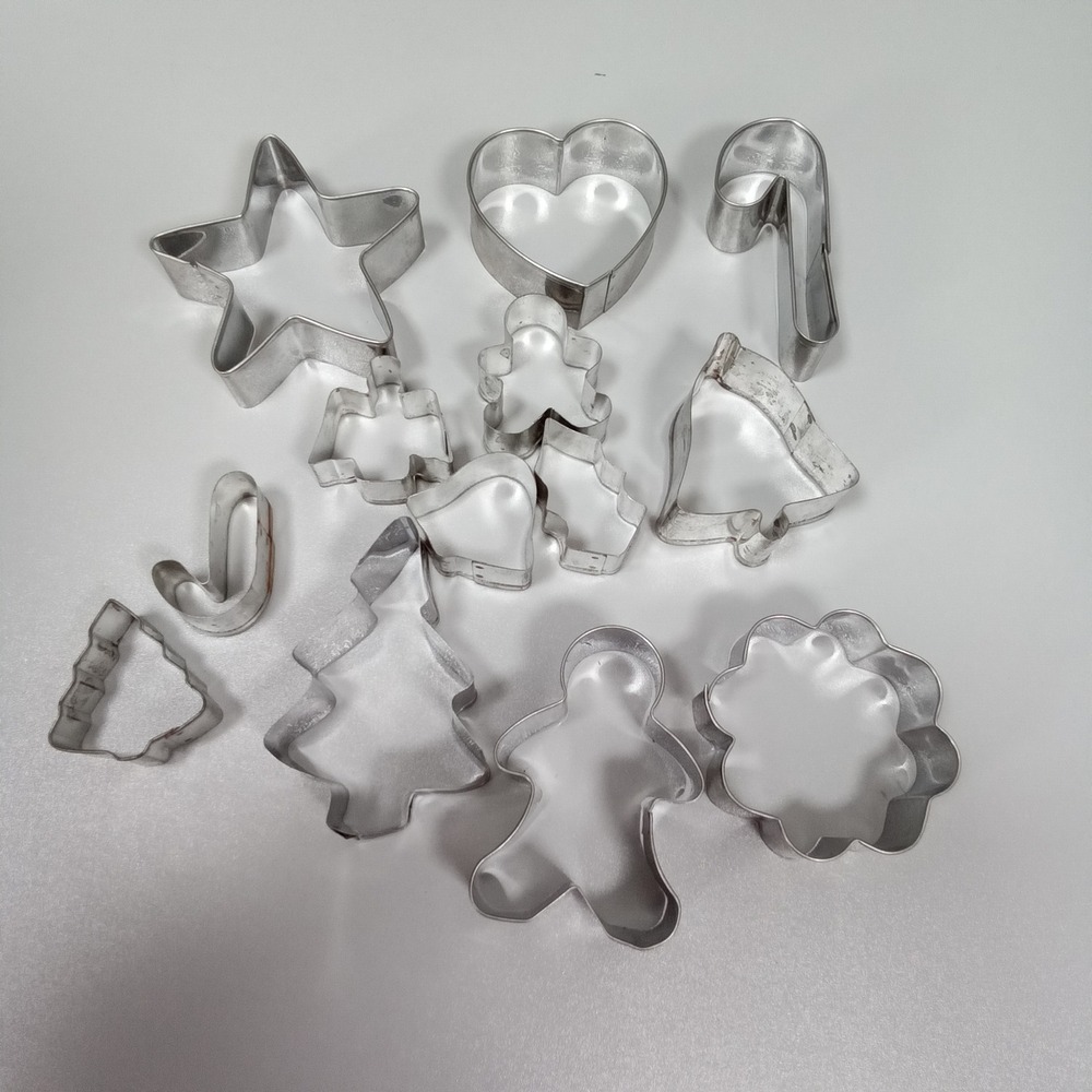 12pc Assorted Metal Cookie Cutters Christmas Shapes Gingerbread Tree Star